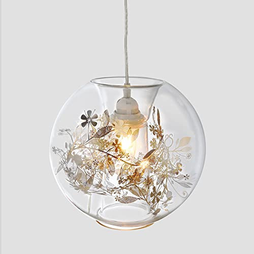 Jadssox Globe Glas Pendelleuchte nordische Hängelampe Inner Metal Flower, Moderne Deckenleuchten kreative Pendelleuchten für Kücheninsel Esszimmer Schlafzimmer