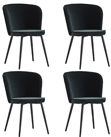 JaHECOME 4er Set Esszimmerstühle Wohnzimmersessel mit Stoffbezug aus Samt, schwarzen Metallbeine, pflegeleichter Designer-Stuhl, Polsterstühle im Retro-Design für Esszimmer und Wohnzimmer (4, schwarz)