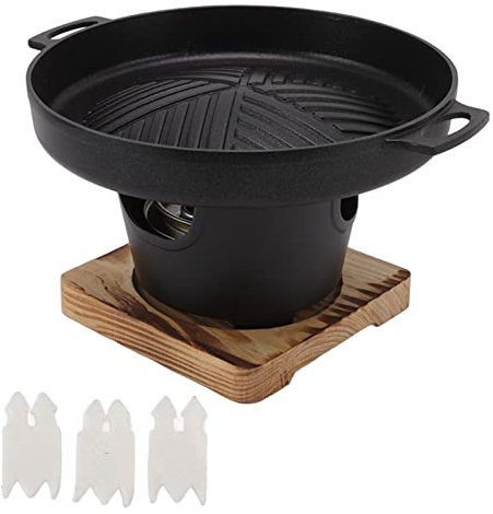 Mini parrilla para barbacoa sin humo Juego de parrilla de carbón para barbacoa Parrilla de estilo japonés Parrilla redonda para interiores con base de madera para acampar Barbacoa en casa(#2)