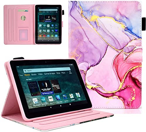 KEROM Case for Fire HD 8 & 8 Plus Tablet (12th/10th Generation, 2024/2022/2020 Release), PU Leather Folio Stand Cover Protective Case with Auto Wake/Sleep for Amazon Fire 8 inch Case, Pink Marble