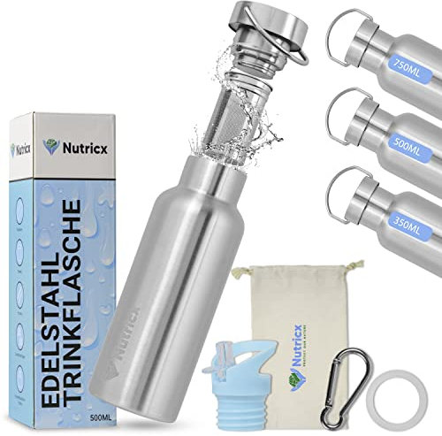 Edelstahl Trinkflasche 500ml für Kinder & Erwachsene-Ausslaufsichere Thermoflasche Sportflasche Isolier Wasserflasche Fahrradflasche mit Tasche,Stroh erstazdichtung -ECO Freundlich