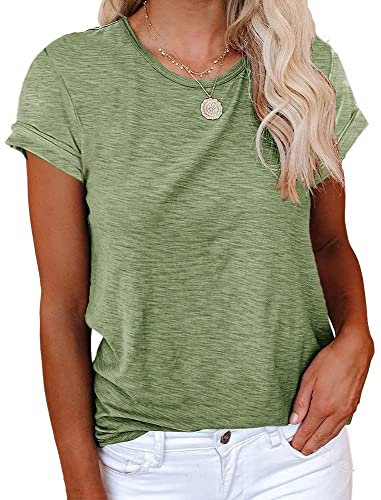 Cicy Bell T-Shirt Für Damen Sommer Kurzarm Oberteile Rundhals Casual Basic Shirts Tops Armeegrün XXL