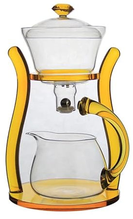 Mozeo Lazy Kungfu Teekanne aus Glas, halbautomatisch, mit Saugnapf, automatisches Wasserbrühen, Teekanne, Büro, Blume, Glas, Teeservice (gelb, einzeln)