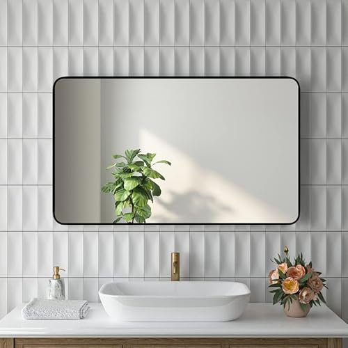 Goezes Wandspiegel 60x100 cm Rechteckiger Spiegel mit Metall Rahmen Matt Schwarz, Spiegel Rechteckiger Schwarz Badezimmerspiegel für Bad, Flur, Schlafzimmer, Wohnzimmer