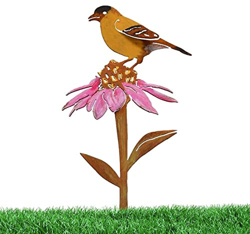Luckxing Vogel-Gartenpfähle, dekoratives Metall - Rusty Tits und Beeren Herbstdeko - Hinterhof-Vogelbaumast für Hausgarten-Yard-Patio-Außendekoration