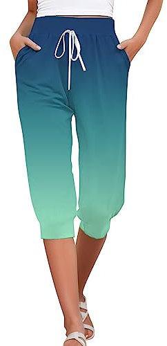 GFPGNDFHG Haremshosen Für Damen Große Größe Frauen Hose Hose Damen Weit Sommer Damen Casual Blumenmuster Caprihose Strand Kordelzug Schlitz Leichte schlanke Crop Hose Hose Mit Bindegürtel Damen Zumba