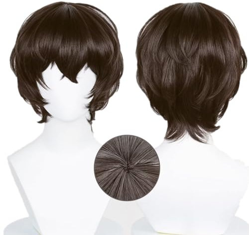 NiceLisa Synthetische Perücken Osamu Dazai Kurz Tief Braun Lockig Männer Frauen Perücke Anime Show Comic Cosplay Kostüm Perücken