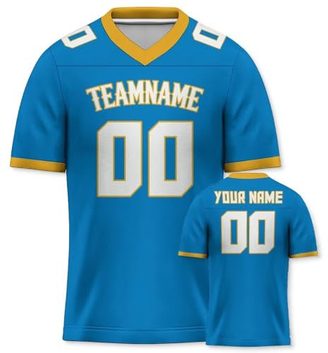Yolovi Personalisiertes American Football Trikot Print/Embroidery mit Namen Nummer Blank Practice Jersey Shirts Hip Hop Party Trikot für Herren Damen Kinder Blau Gelb