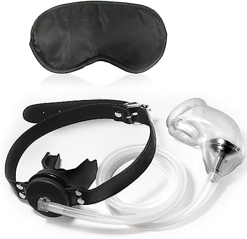 2023-Neu Ball Gag Mundknebel,mit Mit Urin Katheter & Peniskäfig(Piss Trichter),Augenmaske,Knebel Mund,mit Katheter Harnröhre Mann,Keuschheitskäfig Herren,BDSMs Spielzeug Extrem Sklavin (Transparent)