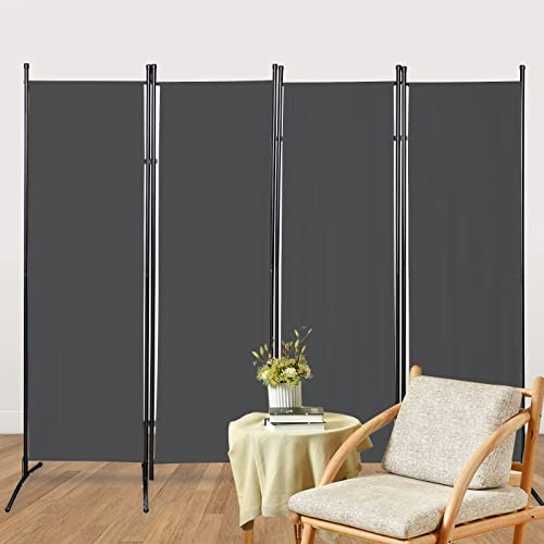 Joparri Paravent Trennwand 4 Teilig 200x170cm, Raumteiler Klappbar Freistehend Sichtschutz, Raumtrenner Innen, Faltbildschirm für Büros (Dunkelgrau)