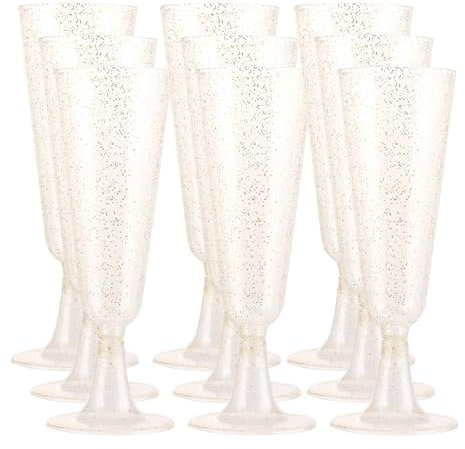 LOLYSIC 30 Stück Gold Pink Sektgläser Plastik 160ML,Sektgläser Kunststoff Mehrweg,BPA-frei Sektglas,für Hochzeiten, Geburtstage, Partys