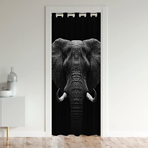 Elefant Türvorhang 86x203cm für Tür Privatsphäre 3D Wildtiere Muster Vorhang Home Dekor Ethnic Elefant Drucken Schwarz Zimmer Verdunkelung Schwarzout Gardinen für Couch Wohnzimmer Schlafzimmer