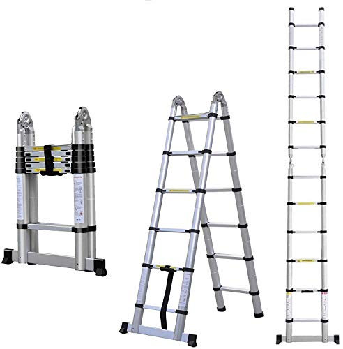 3.8M/12.5Ft Double Telescopic Stainless Steel Ladder DIY Extension 1.9M+1.9M Portable Foldable Builders Multi-Purpose A-Shape Attic Collapsible Multi-Use Ladder for Decorating Home House Garage small