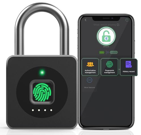 Pothunder Fingerprint Padlock, Fingerprint Lock with APP, Padlock with Keyless Biometric, Smart Padlock Waterproof Suitable for Gym, Locker, Gates, Fence and Storage, YL-P6BF