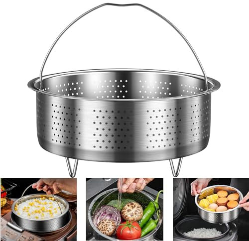 Cesta de Vapor de Acero Inoxidable Con Asa para Vaporera - Olla para Guisar Verduras, Frutas, Huevos (Redondo 20 cm)