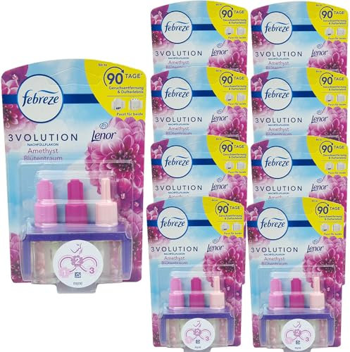 Febreze 3Volution Amethyst Blütentraum Lenor Nachfüllflakon 9 x 20ml - bis zu 90 Tage - Geruchsentfernung & Dufterlebnis