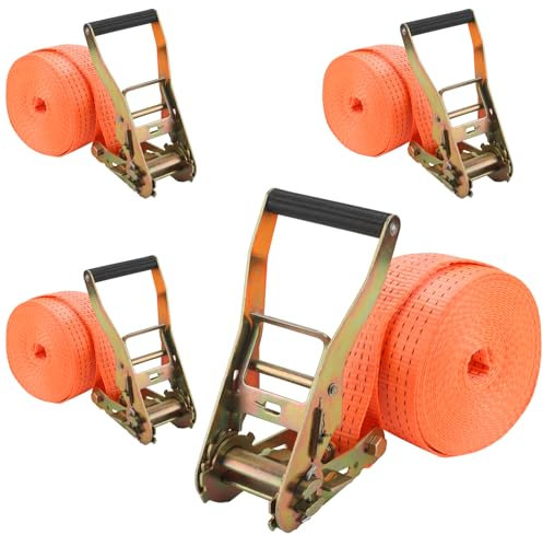 ZEONHEI Lot de 4 sangles d'arrimage à cliquet de 2000 kg de 8 m de long et 50 mm - 1 pièce - 1 pièce - Sangle d'arrimage à cliquet pour le groupement de charge - Jaune