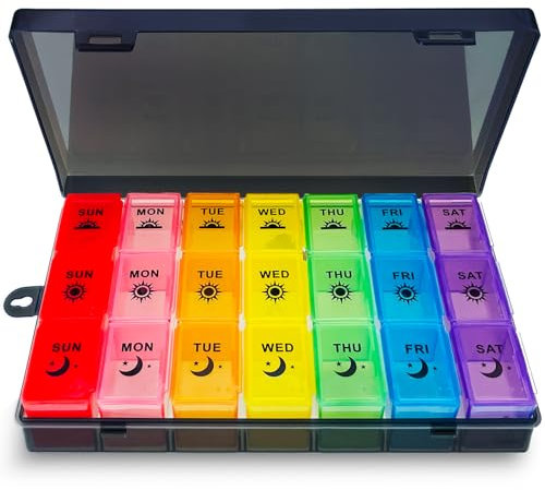 ZVZM Weekly Pill Box 7 Day, Pill Organiser 7 Day, Tablet Organiser Box, Medication Organizer, Medicine Storage Box, Dosette Box for Fish Oil/Vitamin