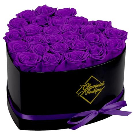 GLAMOUR BOUTIQUE 27 Stück Box in Herzform, konservierte Rosen, unsterbliche Rosen, die ein Jahr halten, konservierte ewige Rosen zum Verschenken, Muttertag und Valentinstag