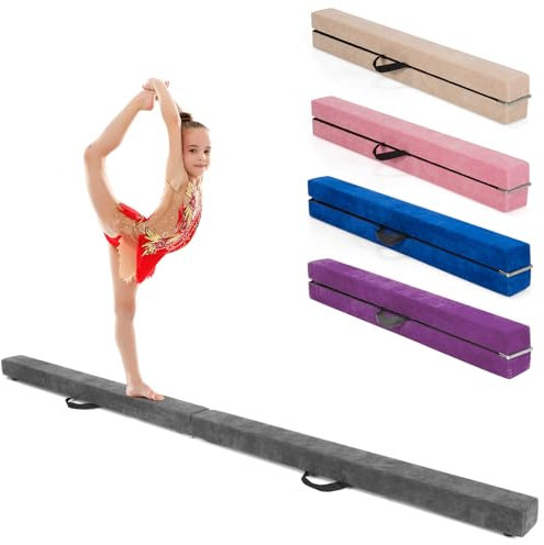 KOMFOTTEU Schwebebalken 210CM, Gymnastikbalken klappbar, Balance Beam Balancierbalken tragbar, balancierbalken rutchfest für Kinder Erwachsene bis 70kg, Gymnastik Balken für Turnen Zuhause (Grau)