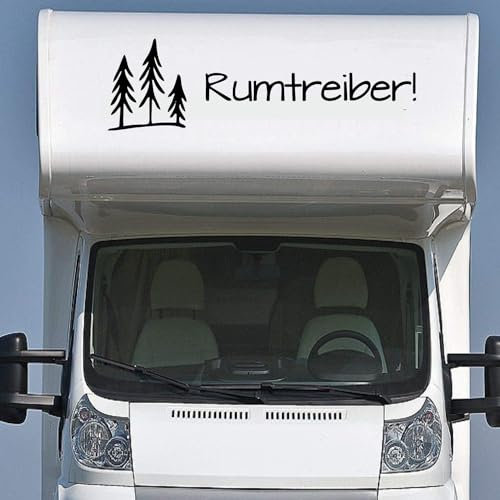 Rakelfix Wohnmobil Wohnwagen Aufkleber Schriftzug Rumtreiber Gr.L ca 160cm mit 3 Bäumchen Wald Abenteuer WOMI WOWA Camping Va