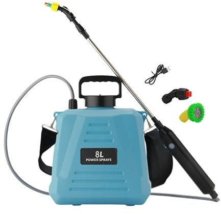 Fenteer Atomizador Eléctrico para Jardín, Pulverizador de Agua con Múltiples Boquillas, 8L Azul