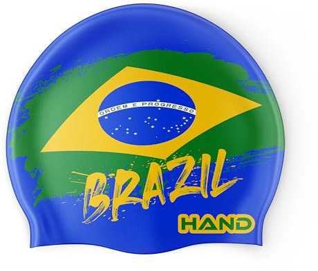 HAND SPORT Flag Brazil, Cuffia in Silicone, Cuffia Piscina, Cuffia Nuoto, Taglia Unica