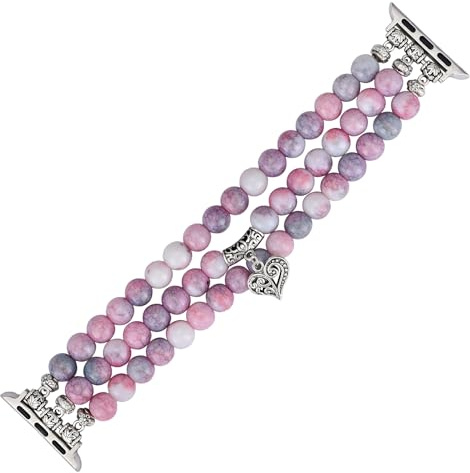 Juaupepo Bracelet de perles en pierre naturelle bohème pour Apple Watch 49/45/44/42/41/40/38 mm, bracelet élastique confortable fait à la main pour iWatch SE Series 9/8/7/6/5/Ultra &2