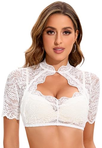 Adisno Dirndl Bluse Damen,Dirndlbluse Spitze,Dirndl Bluse,Dirndl Bluse Spitzen,Stehende Dirndlbluse mit Besonderen Aussparungen auf der Brust.
