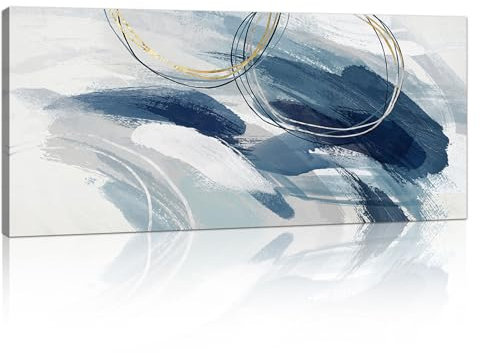 Mit Rahmen Großes Leinwandbilder Bilder Abstrakt See Blau Grau bild auf leinwand Wandkunst Modern Wandbilder XXL Kunstdruck Deko für Wohnzimmer Schlafzimmer Heimbüro fertig zum Aufhängen 120x50cm
