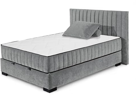 NAGOL C Boxbett 140x200, Anthrazit - Bequemes Bett mit Bettkasten und Premium 9-Zonen-Federkern Wendematratze - 165 x 114 x 214 cm (B/H/T)