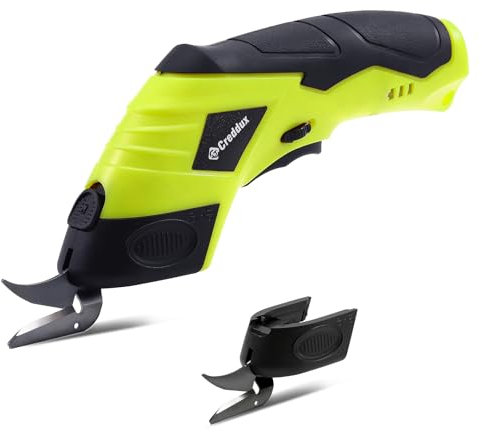 Creddux Forbici elettriche senza fili a 2 lame per tagliare tessuti, forbici da cucito ricaricabili per tagliare vestiti, cartone, pelle, tappeti, feltro e carta con cavo USB, colore verde, 2 lame