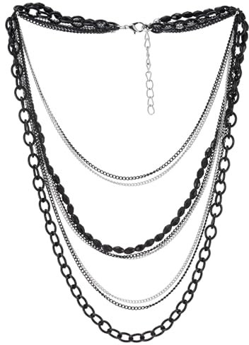 Choker Halsketten Statement Halskette Wasserfall Multi-Schichten Silber Schwarz Kette mit Edelsteine Perlenschnur