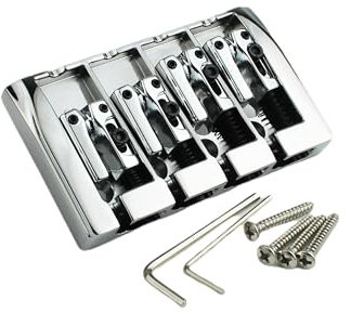 Guyker Puente para bajo, 4 cuerdas fijas, espacio para cuerdas, 19 mm, repuesto para bajo de jazz o instrumentos de precisión (GB404, cromado)