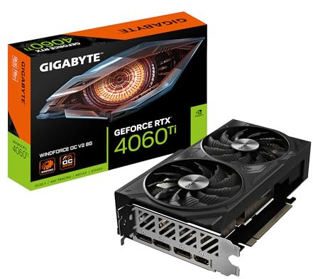 Gigabyte GeForce RTX 4060 Ti WINDFORCE OC V2 8G Graphics Card - 8GB GDDR6, 128bit, PCI-E 4.0, 2550MHz Core Clock, 3 x DisplayPort 1.4a, 1 x HDMI 2.1a, NVIDIA DLSS 3, GV-N406TWF2OCV2-8GD