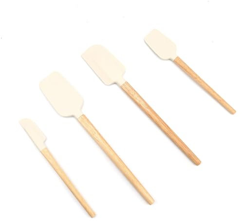 WJUAN Spatola Silicone, 4 Pezzi Spatola Cucina, Leccapentole Silicone con Manico Legno Faggio, 4 Misure, Spatole Silicone Cucina per Bicchiere, Frullatore, Cottura Forno, Spalmatura Marmellata