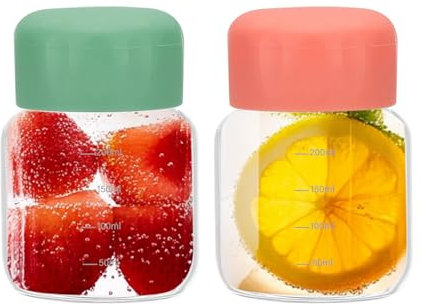 PATIKIL Small Juice Glass Bottles with Lids,2Pcs 10 Ounce(300ml) Borosilicate Glass Water Bottle Leakproof Cute Drinking Bottles Shot Bottles for Juicing Fridge Water Milk,Green/Pink