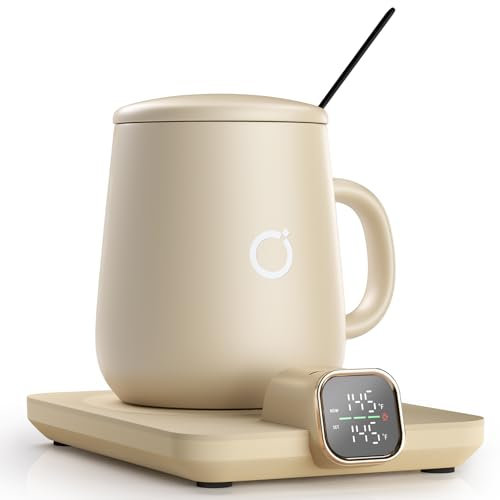 ikago Scaldacazzine di caffè riscaldate e set di tazze: piastra riscaldata con spegnimento automatico, controllo preciso della temperatura di 1° F, scalda tazza di caffè elettrico per scrivania, un