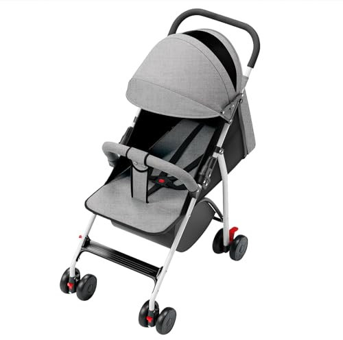 Passeggino leggero e compatto da 0 mesi a 4 anni, capacità di carico massima di 25 kg, passeggino pieghevole, schienale reclinabile, pieghevole automatico in 1 passo, canopy-C-grigio