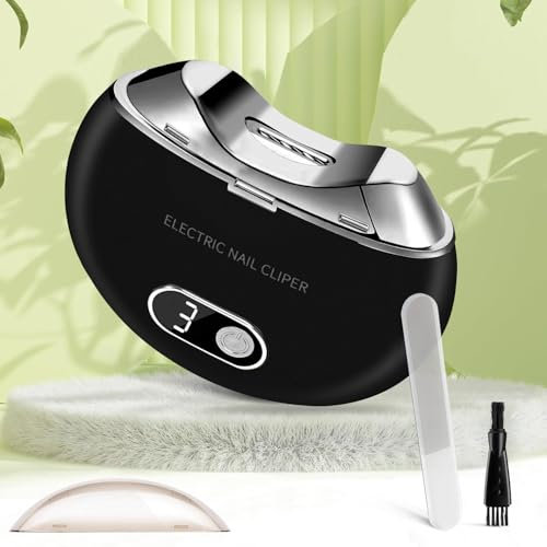 Electric Nail Clipper with Nail File & 3 Speeds, LCD Digital Display,Fingernail Cutter and Nail Scraps Storage Rechargeable Safety Fingernail Trimmer