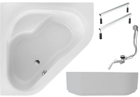 Schulte Badewanne Garda 135x135 Set inkl. Schürze, Fußgestell, Ab- und Überlauf, aus hochwertigem Acryl in Weiß glänzend