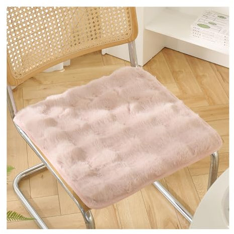 2 Stück Faux Fur Seat Cushion with Ties, Flauschig Non-Slip Chair Cushion Stuhlkissen Maschinenwaschbar Auto Sitzblock for Chairs in The Office, Outdoor, Indoor-Rosa-50 * 50cm