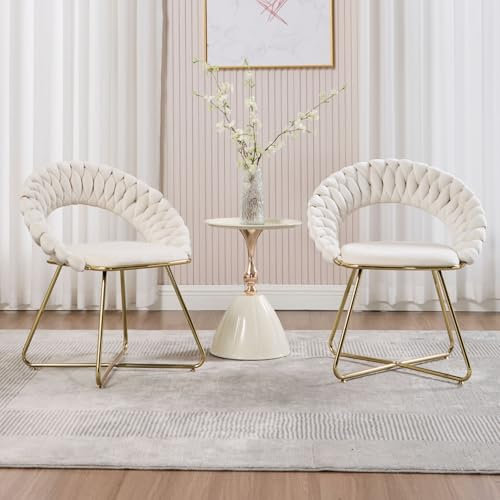 chairus Tub Chairs Set of 2 Velvet Occasional Accent Chair with Metal Legs Upholstered Vanity Chairs for Living Room Bedroom (Beige)