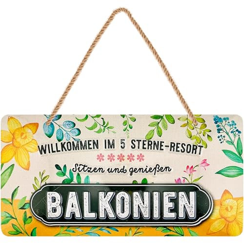 LANOLU Retro Blechschild BALKONIEN Schild - Blechschilder Garten mit Sprüchen - nostalgische Dekoration als Gärtner Geschenke - retro Deko vintage Metallschild Garten Balkon 16x32cm