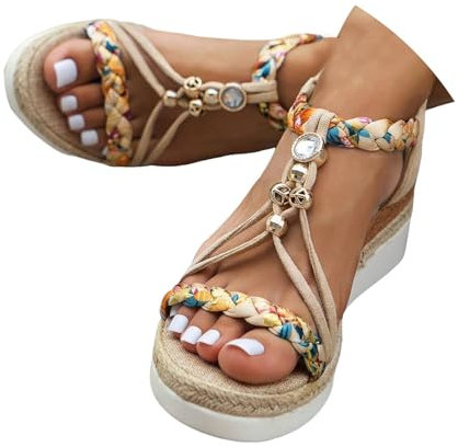 Générique Sandales Compensées Femme Été Chaussures Antidé Rapantes Respirantes et Nu-Pieds BohêMe Bout Ouvert Chaussures Avec Talon Plateforme Comfy Semi Trailer Sandale