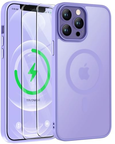 ORETECH Magnetica Opaca Cover per iPhone 12 Pro Max [Compatibile con MagSafe]con[2 Vetro Temperato],Custodia Protettiva Antiurto Protezione Militare iPhone 12 Pro Max Cover,Viola Chiaro