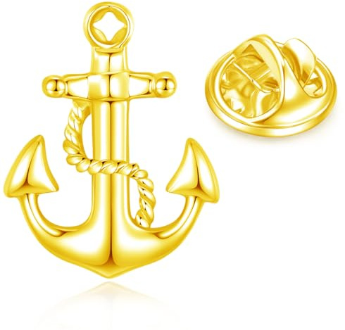 HONEY BEAR 1 Stück Broschen Pins Nautische Anker Anchors für Herren/Damen Anzug Hemd, Geschäft Hochzeit Geschenk (Gold)