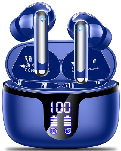 Monyhigh Bluetooth Kopfhörer, Kopfhörer Kabellos Bluetooth 5.4 Sport In Ear Kopfhörer mit 4 Mikrofon, 42HSpielzeit, LED-Anzeige, ENC Lärmreduzierung HiFi Stereo Ohrhörer für Arbeit und Studium Blau