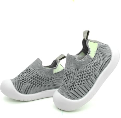 TootyTots krypskor med halkfri ABS-sula – ventilerande unisex babyskor, mjuk suldesign för inomhus/utomhus, alla årstider, En grå, 12-18 månader