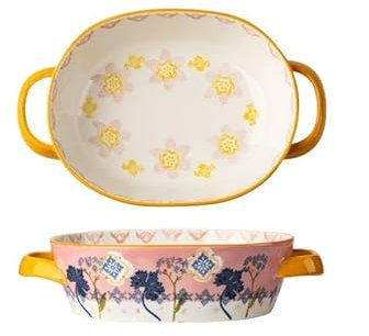 ruyi-1986 Fuente para Hornear Olla de Barro for Horno, vajilla de cerámica Profunda de mil Capas con asa, 800 ml Bandeja para Hornear